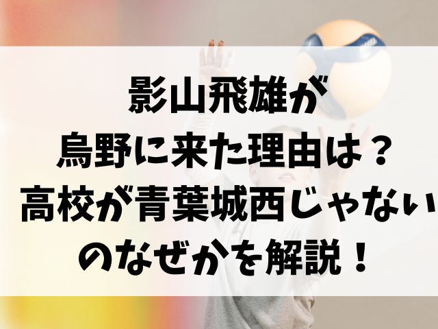 影山飛雄が烏野に来た理由は？高校が青葉城西じゃないのなぜかを解説！