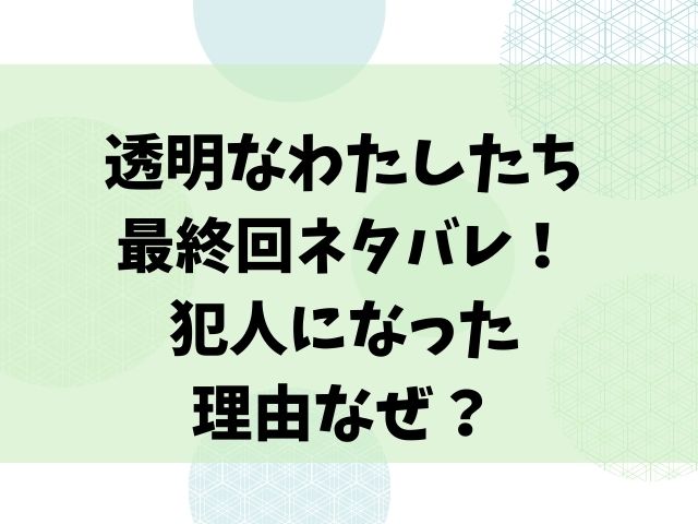 透明なわたしたち ネタバレ最終回！ 同級生が犯人になった 理由なぜ？ (1)